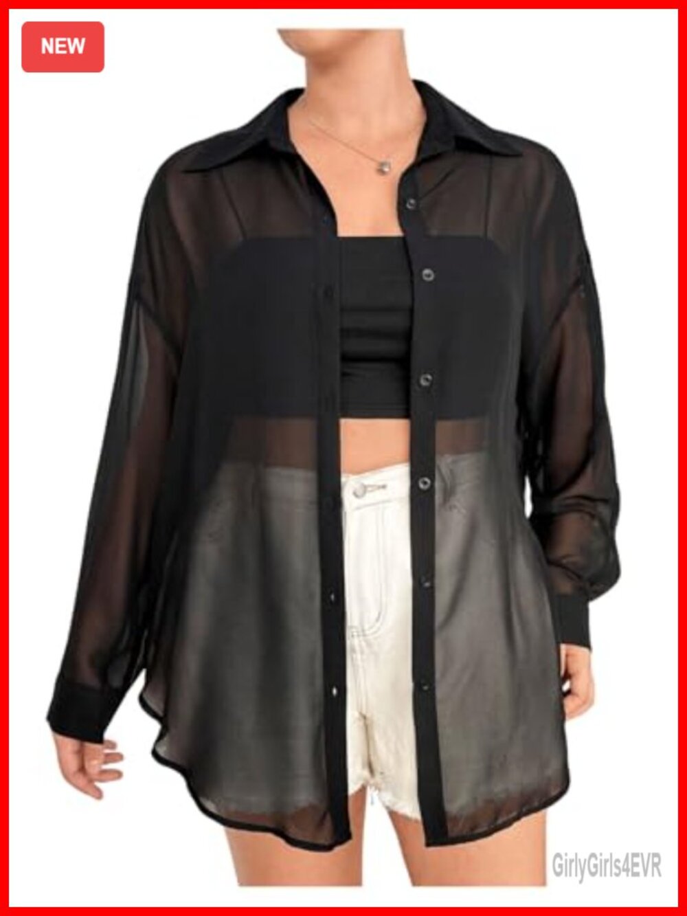 Plus Size Mesh Sheer Long Sleeve Button Down Shirt Blouse Top Loose Fit